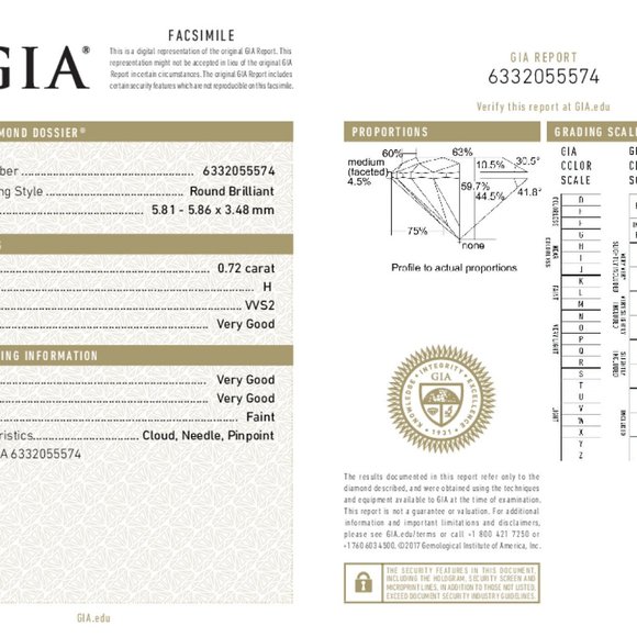 Diamond Pendant 14K Yellow Gold 0.72 Ct H Vvs2 Gia C47200063 - Picture 4 of 5